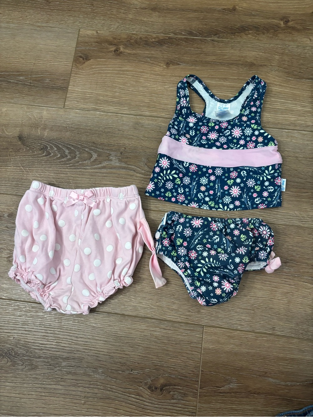 i play. Navy Floral & Pink Girls 3-Piece Swim Set